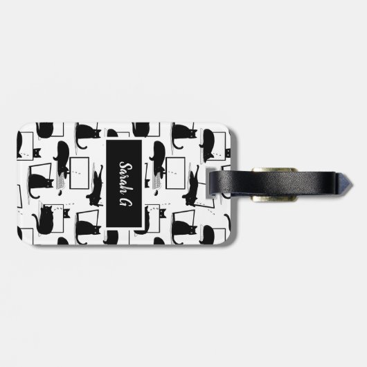 Schwarze Katzen auf Laptops Gepäckanhänger (Rückseite horizontal)