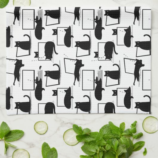 Schwarze Katzen auf Laptops Geschirrtuch (Gefaltet)