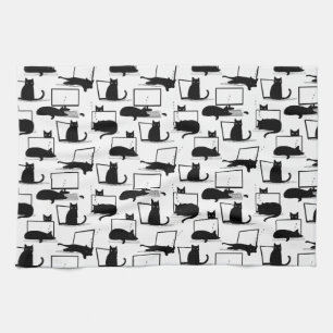 Schwarze Katzen auf Laptops Geschirrtuch