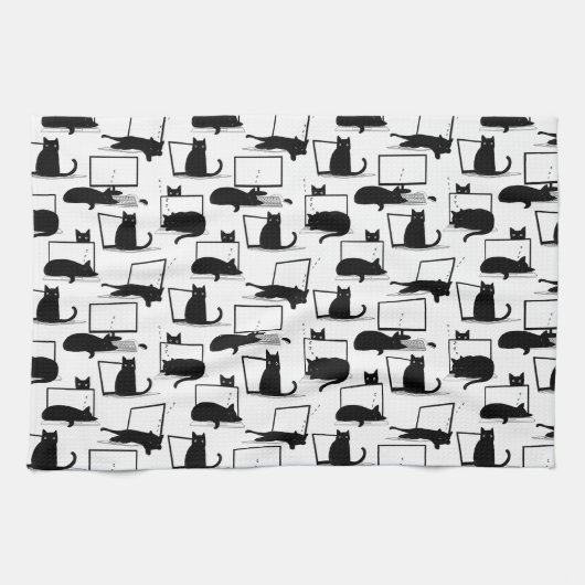 Schwarze Katzen auf Laptops Geschirrtuch (Horizontal)