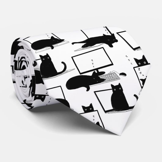 Schwarze Katzen auf Laptops Krawatte (Gerollt)