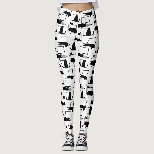 Schwarze Katzen auf Laptops Leggings (Vorderseite)
