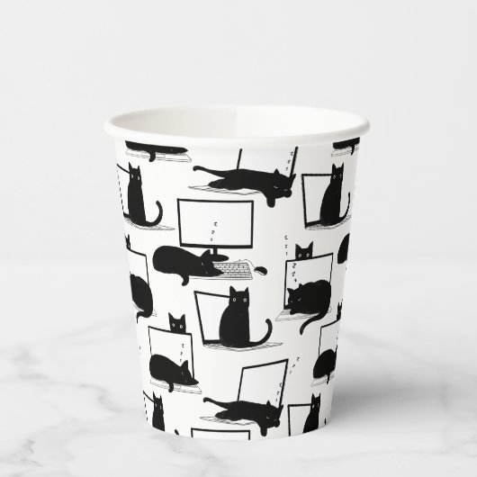 Schwarze Katzen auf Laptops Pappbecher (Links)