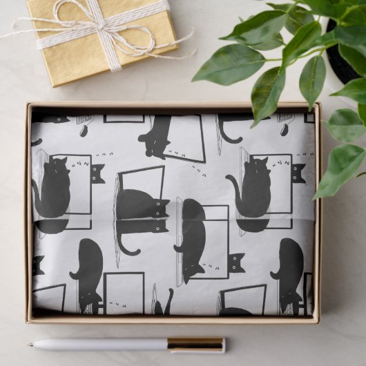 Schwarze Katzen auf Laptops Seidenpapier (Geschenk)