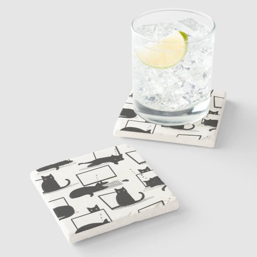 Schwarze Katzen auf Laptops Steinuntersetzer (Seitenansicht)