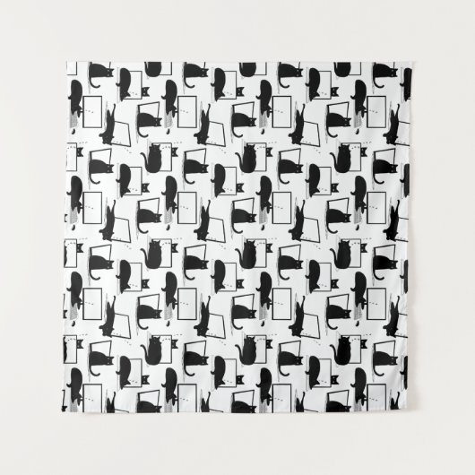 Schwarze Katzen auf Laptops Wandteppich (Vorderseite (Horizontal))