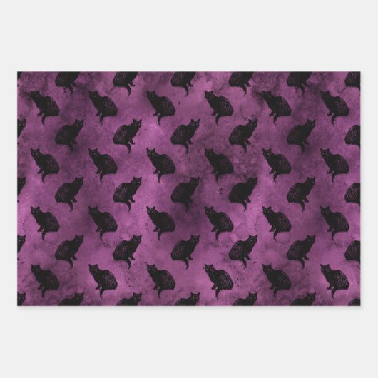 Schwarze Katzen auf Lila Geschenkpapier Set (Vorderseite 3)