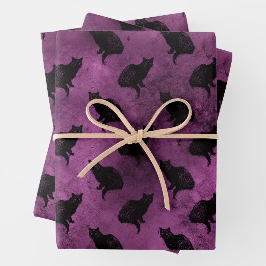 Schwarze Katzen auf Lila Geschenkpapier Set (Beispiel)