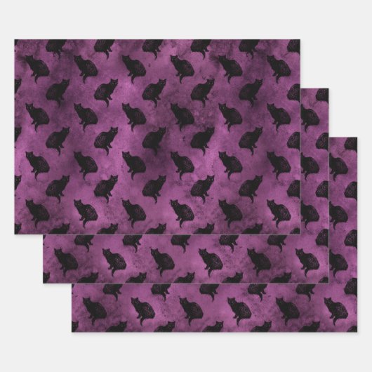 Schwarze Katzen auf Lila Geschenkpapier Set (Set)
