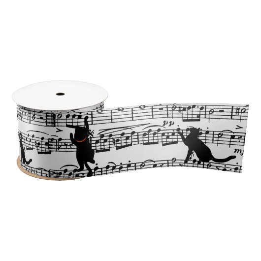Schwarze Katzen auf Musik Satinband (Spule)