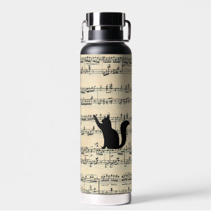 Schwarze Katzen auf Notenblättern Trinkflasche