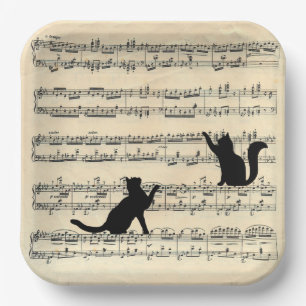 Schwarze Katzen auf Notenpapier Pappteller