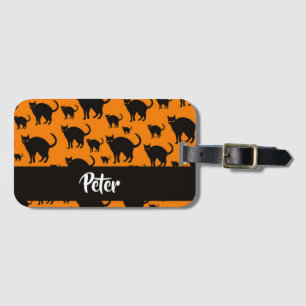 Schwarze Katzen auf Orange Gepäckanhänger