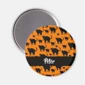 Schwarze Katzen auf Orange Magnet (Vorderseite/Rückseite)