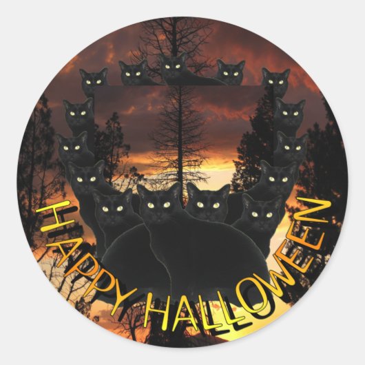 Schwarze Katzen auf Patrol Halloween-Aufklebern Runder Aufkleber (Vorderseite)