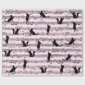 Schwarze Katzen auf rosa Noten Geschenkpapier (Flach)