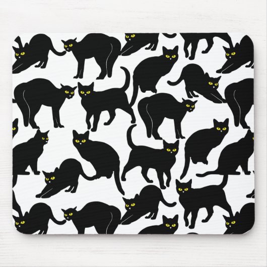 Schwarze Katzen auf Weiß Mousepad (Vorne)
