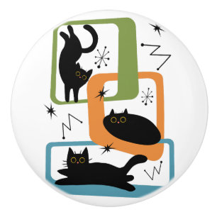 Schwarze Katzen aus der Mitte des Jahrhunderts Keramikknauf