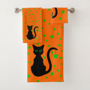 Schwarze Katzen-Bad-Tuch-Set Badhandtuch Set