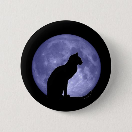 Schwarze Katzen-blauer Mond-Knopf-Button Button (Vorderseite)