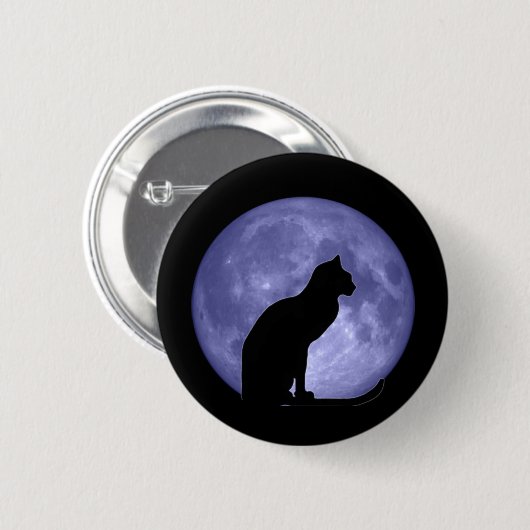 Schwarze Katzen-blauer Mond-Knopf-Button Button (Vorne & Hinten)