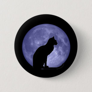 Schwarze Katzen-blauer Mond-Knopf-Button Button