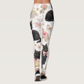 Schwarze Katzen-Blumen-Leggings Leggings (Rückseite)