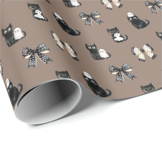 Schwarze Katzen Bohnen und Gespenster Geschenkpapier (Rolleneckpunkt)