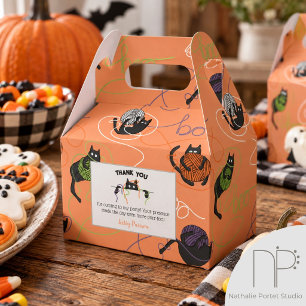 Schwarze Katzen & Boo-Garn Halloween Orange Geschenkschachtel