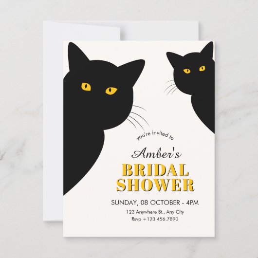 Schwarze Katzen-Brautparty Einladung (Vorderseite)