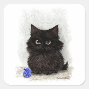 Schwarze Katzen-Cartoon Quadratischer Aufkleber