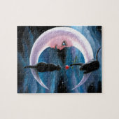 Schwarze Katzen der Katzen-581 auf Mond Puzzle (Horizontal)