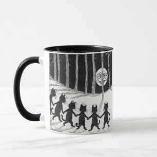 Schwarze Katzen, die sich im Mondlicht die Hände h Tasse