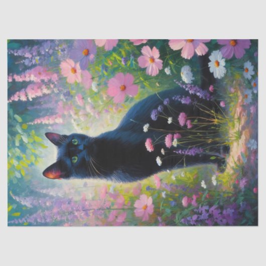 Schwarze Katzen Farbige Wildblumen Dekoupage Seidenpapier (Vorderseite)