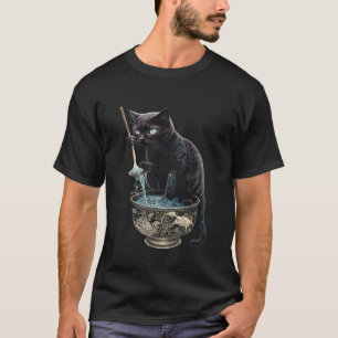 Schwarze Katzen-Fisch-Nudel-Grafik-T-Shirts Männer T-Shirt