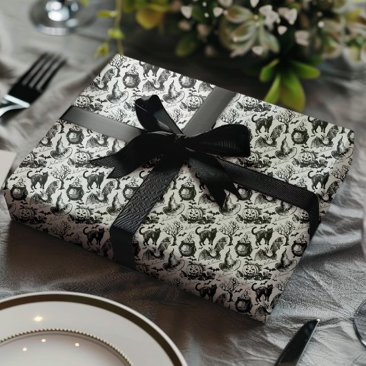 Schwarze Katzen, Fledermäuse und Kürbiskins Hallow Geschenkpapier