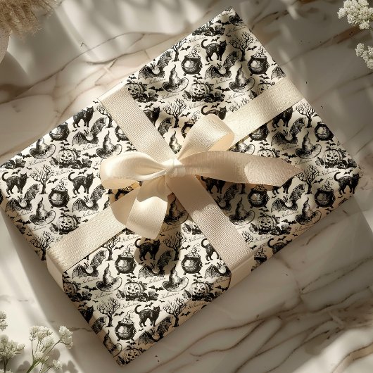 Schwarze Katzen, Fledermäuse und Kürbiskins Hallow Geschenkpapier