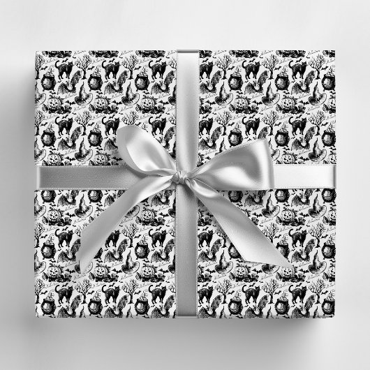 Schwarze Katzen, Fledermäuse und Kürbiskins Hallow Geschenkpapier