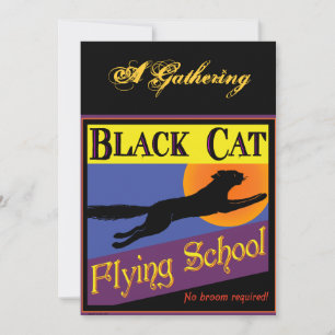 Schwarze Katzen-Flugschule Halloween-Einladungen Einladung