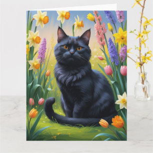 Schwarze Katzen Frühlingsblumen Malerei Karte