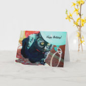 Schwarze Katzen-Geburtstags-Karte Karte (Gelbe Blume)