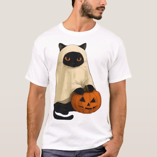 Schwarze Katzen-Geist mit Kürbis Essential T-Shirt (Vorderseite)