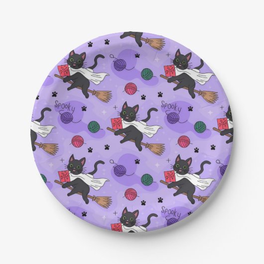 Schwarze Katzen-Geistermuster - Niedliche Katzen i Pappteller (Vorderseite)