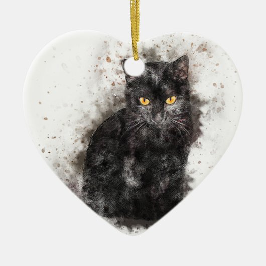 Schwarze Katzen-Gelb-Augen Keramik Ornament (Vorne)