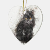 Schwarze Katzen-Gelb-Augen Keramik Ornament (Links)