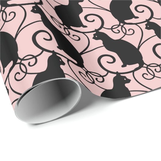Schwarze Katzen Geschenkpapier (Rolleneckpunkt)