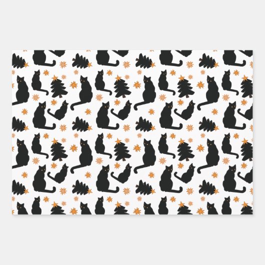 Schwarze Katzen Geschenkpapier Set (Vorderseite)
