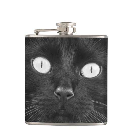 Schwarze Katzen-Gesicht - Flasche Flachmann (Vorderseite)