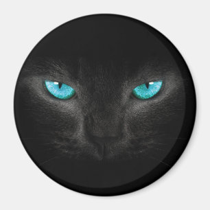 Schwarze Katzen-Gesicht mit Türkis-Augen Magnet