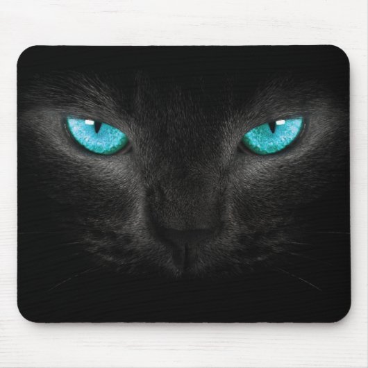 Schwarze Katzen-Gesicht mit Türkis-Augen Mousepad (Vorne)